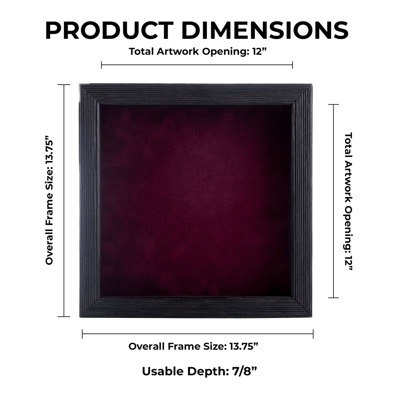 Rustic Black Wood Shadow Box Frame with Acrylic Front - Dark Red Suede Backing, 30 Sizes